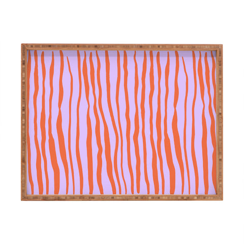 Angela Minca Retro wavy lines orange violet Rectangular Tray
