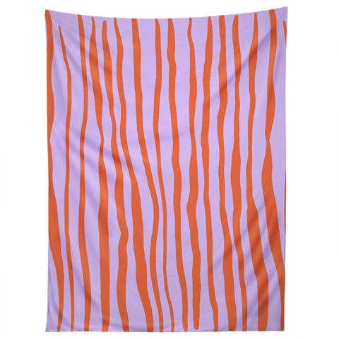 Angela Minca Retro wavy lines orange violet Tapestry