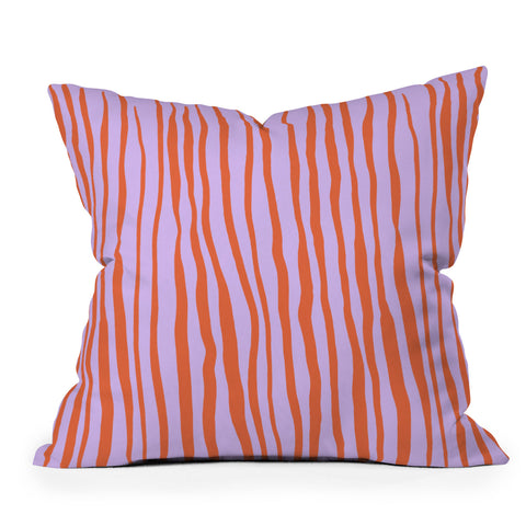 Angela Minca Retro wavy lines orange violet Outdoor Throw Pillow