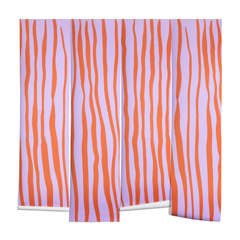 Angela Minca Retro wavy lines orange violet Wall Mural