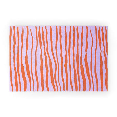 Angela Minca Retro wavy lines orange violet Welcome Mat