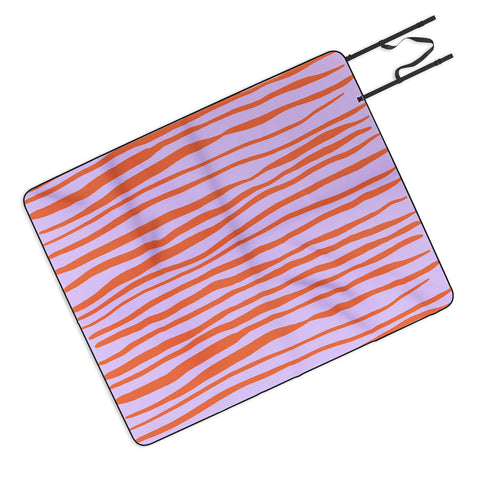 Angela Minca Retro wavy lines orange violet Picnic Blanket