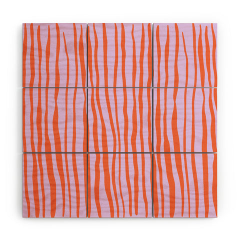 Angela Minca Retro wavy lines orange violet Wood Wall Mural