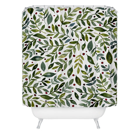Angela Minca Seasonal branches green Shower Curtain