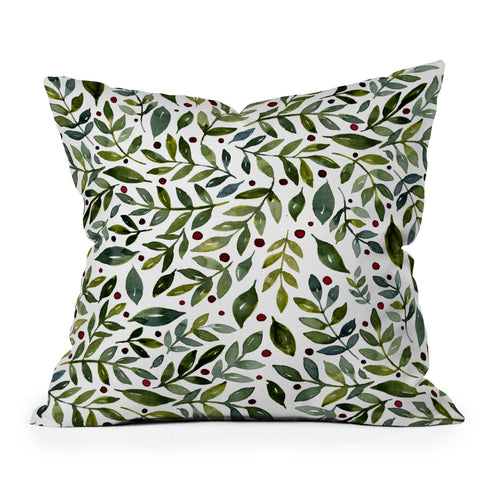 Angela Minca Seasonal branches green Outdoor Throw Pillow