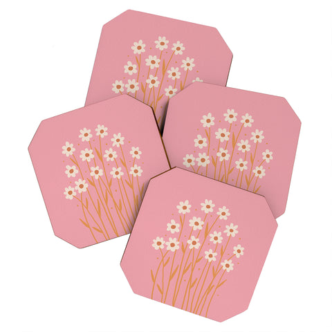 Angela Minca Simple daisies pink and orange Coaster Set