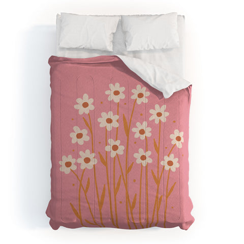 Angela Minca Simple daisies pink and orange Comforter
