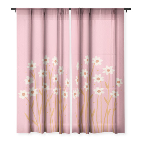 Angela Minca Simple daisies pink and orange Sheer Non Repeat