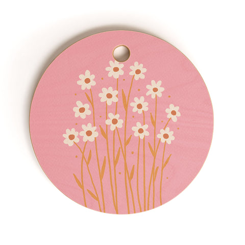 Angela Minca Simple daisies pink and orange Cutting Board Round