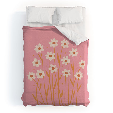 Angela Minca Simple daisies pink and orange Duvet Cover