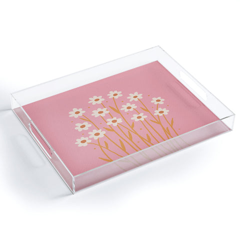 Angela Minca Simple daisies pink and orange Acrylic Tray