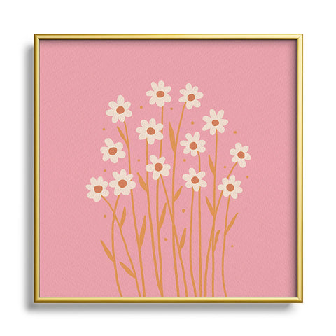 Angela Minca Simple daisies pink and orange Square Metal Framed Art Print