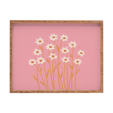 Angela Minca Simple daisies pink and orange Rectangular Tray