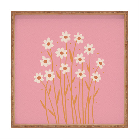 Angela Minca Simple daisies pink and orange Square Tray