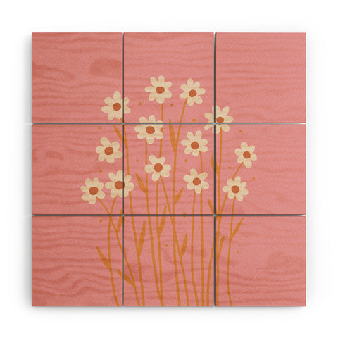 Angela Minca Simple daisies pink and orange Wood Wall Mural