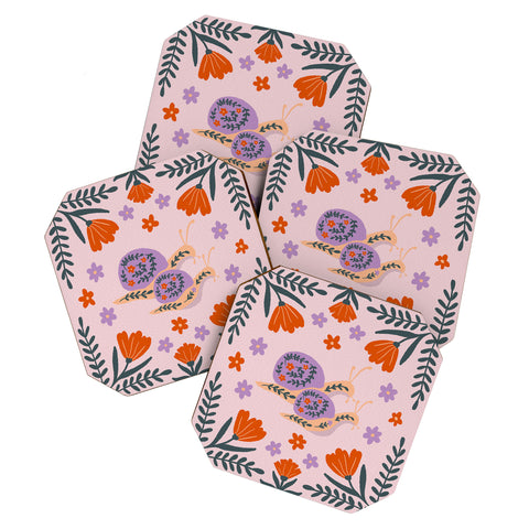 Angela Minca Snails and flowers Coaster Set