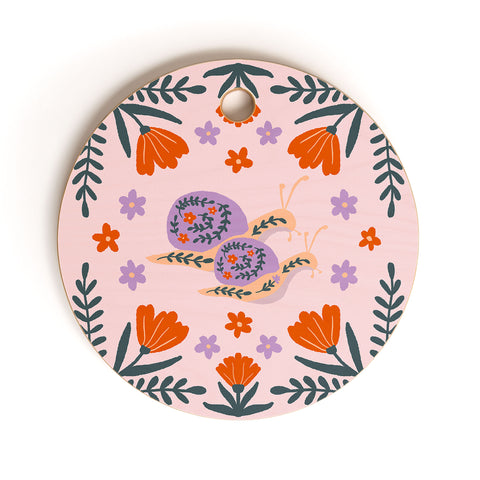 Angela Minca Snails and flowers Cutting Board Round