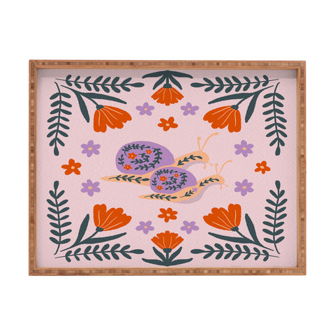 Angela Minca Snails and flowers Rectangular Tray