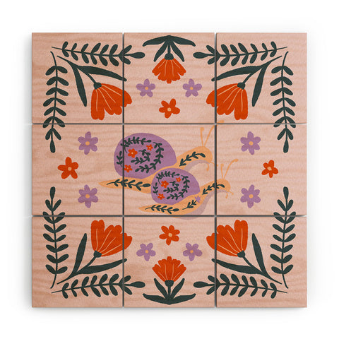 Angela Minca Snails and flowers Wood Wall Mural