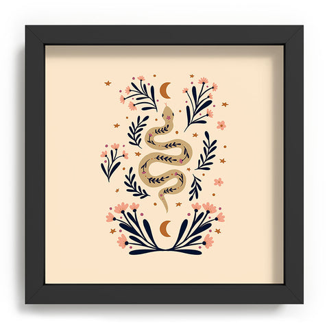 Angela Minca Snake and flowers beige indigo Recessed Framing Square