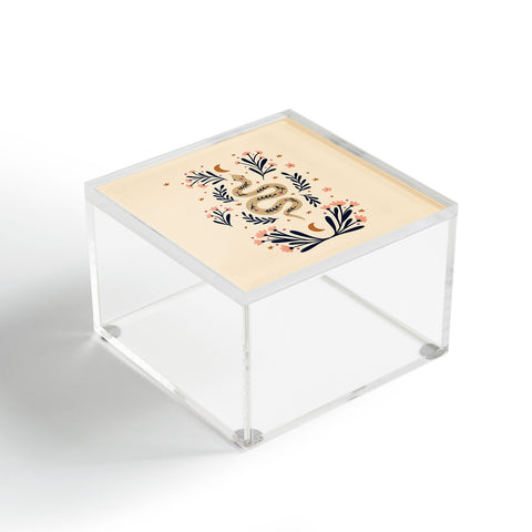 Angela Minca Snake and flowers beige indigo Acrylic Box