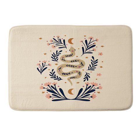 Angela Minca Snake and flowers beige indigo Memory Foam Bath Mat