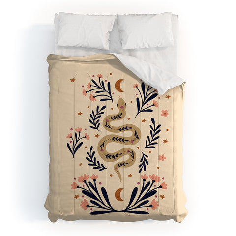 Angela Minca Snake and flowers beige indigo Comforter