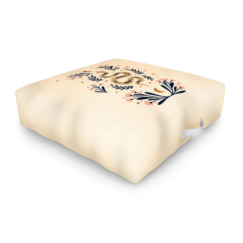 Angela Minca Snake and flowers beige indigo Outdoor Floor Cushion