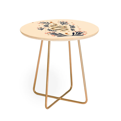 Angela Minca Snake and flowers beige indigo Round Side Table