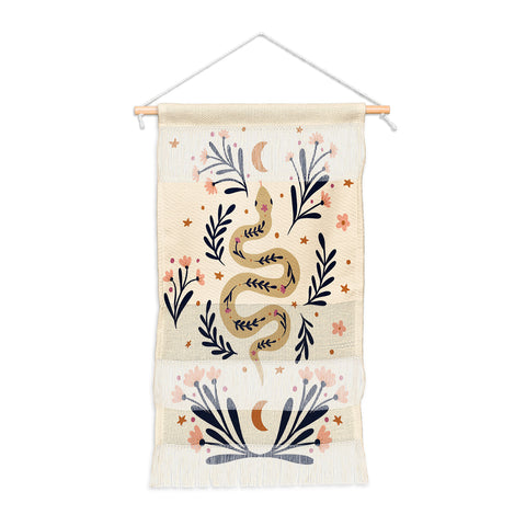 Angela Minca Snake and flowers beige indigo Wall Hanging Portrait