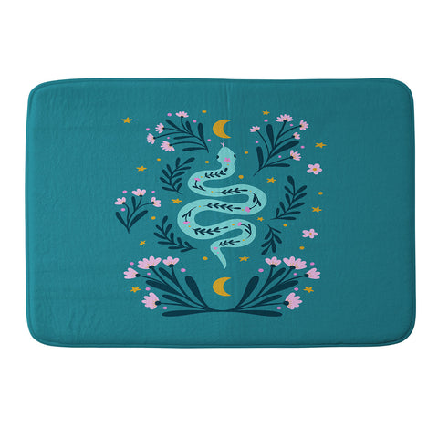 Angela Minca Snake and flowers turquoise Memory Foam Bath Mat