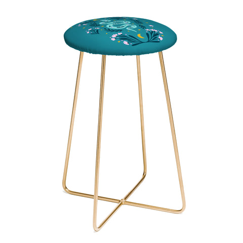 Angela Minca Snake and flowers turquoise Counter Stool