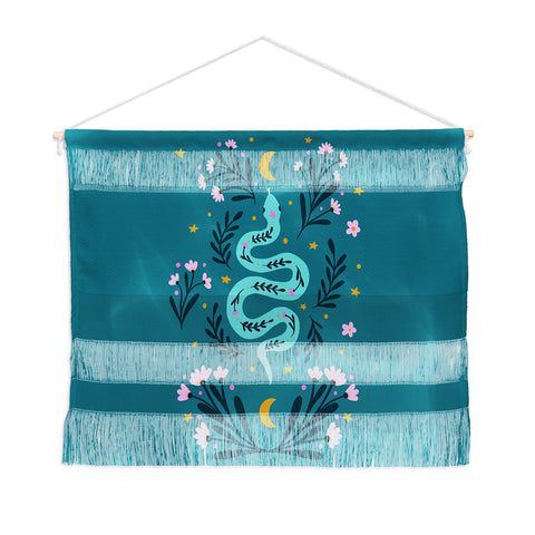 Angela Minca Snake and flowers turquoise Wall Hanging Landscape