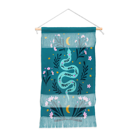 Angela Minca Snake and flowers turquoise Wall Hanging Portrait