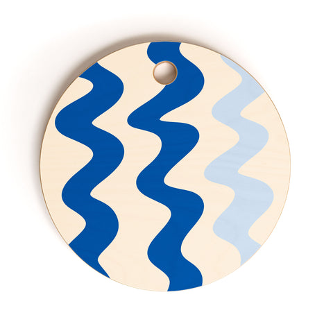 Angela Minca Squiggly lines blue Cutting Board Round