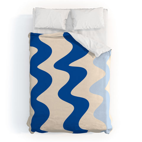 Angela Minca Squiggly lines blue Duvet Cover