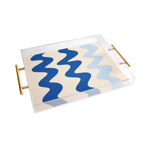 Angela Minca Squiggly lines blue Acrylic Tray