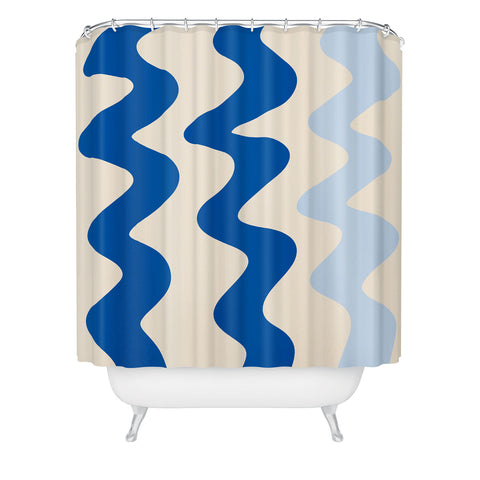 Angela Minca Squiggly lines blue Shower Curtain
