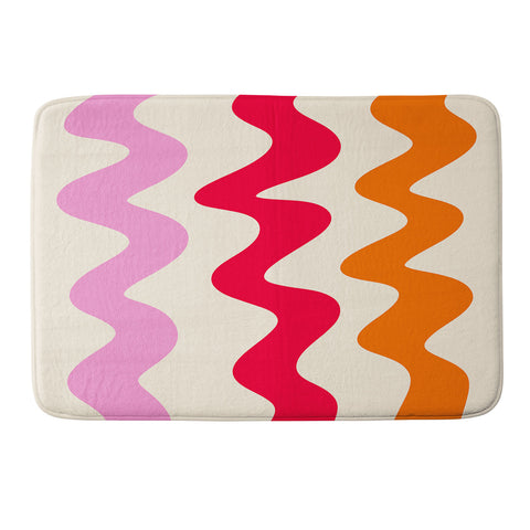 Angela Minca Squiggly lines orange and red Memory Foam Bath Mat