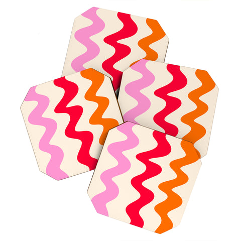 Angela Minca Squiggly lines orange and red Coaster Set