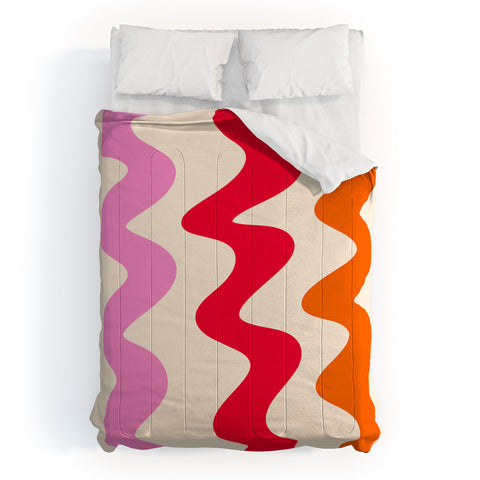 Angela Minca Squiggly lines orange and red Comforter