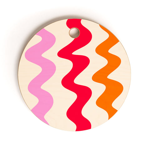Angela Minca Squiggly lines orange and red Cutting Board Round