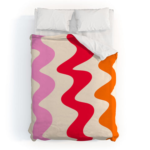 Angela Minca Squiggly lines orange and red Duvet Cover
