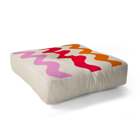 Angela Minca Squiggly lines orange and red Floor Pillow Square