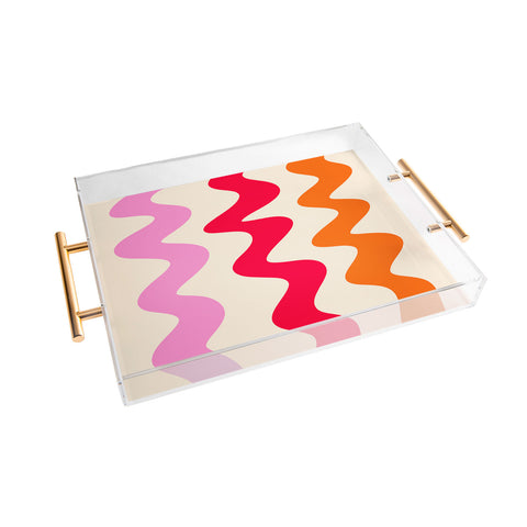 Angela Minca Squiggly lines orange and red Acrylic Tray