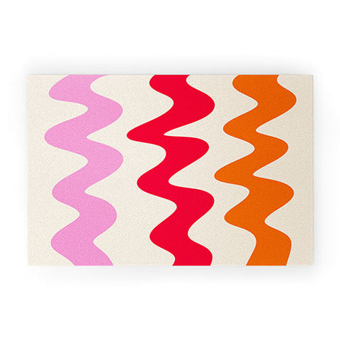Angela Minca Squiggly lines orange and red Welcome Mat