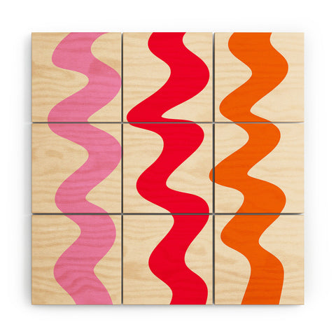 Angela Minca Squiggly lines orange and red Wood Wall Mural
