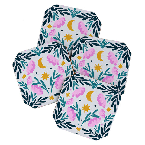 Angela Minca Stars moon and flowers Coaster Set