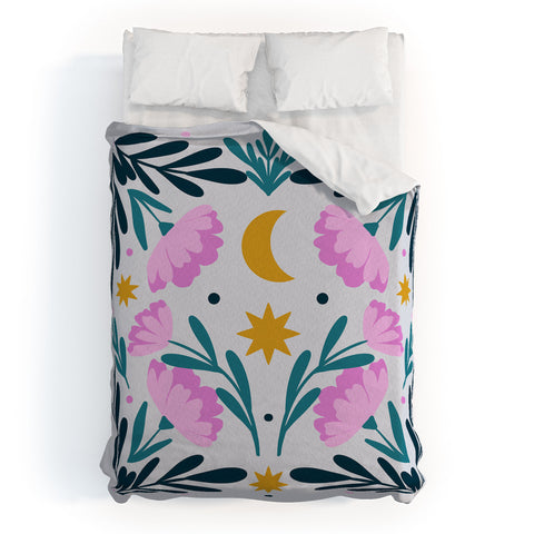 Angela Minca Stars moon and flowers Duvet Cover