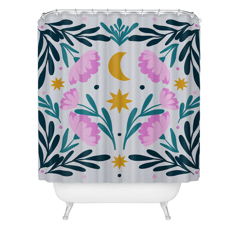 Angela Minca Stars moon and flowers Shower Curtain